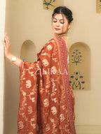 Rust Orange Elephant Banarasi Silk Saree - view 10 of 15