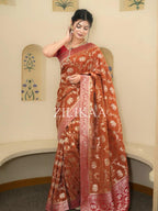 Rust Orange Elephant Banarasi Silk Saree - view 11 of 15