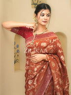 Rust Orange Elephant Banarasi Silk Saree - view 12 of 15