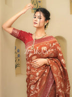 Rust Orange Elephant Banarasi Silk Saree - view 13 of 15