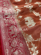 Rust Orange Elephant Banarasi Silk Saree - view 14 of 15