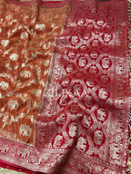 Rust Orange Elephant Banarasi Silk Saree - view 2 of 15