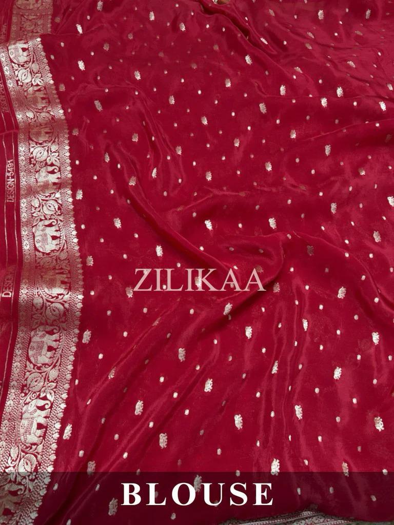 Rust Orange Elephant Banarasi Silk Saree - view 5 of 15