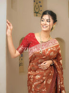 Rust Orange Elephant Banarasi Silk Saree - view 7 of 15