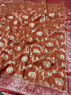 Rust Orange Elephant Banarasi Silk Saree - view 9 of 15