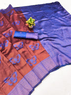 Rust Orange & Violet Butterfly Jacquard Silk Saree - view 2 of 2