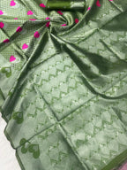 Sage Green Heart Motif Jacquard Silk Saree - Shivay Libas