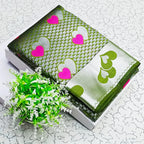 Sage Green Heart Motif Jacquard Silk Saree - view 2 of 4