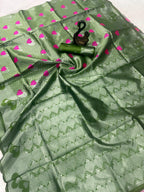 Sage Green Heart Motif Jacquard Silk Saree - view 4 of 4