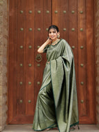 Sage Green Kanjivaram Style Silk Saree - Shivay Libas