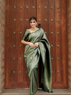 Sage Green Kanjivaram Style Silk Saree - view 3 of 8