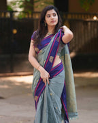 Sage Green & Purple Border Silk Saree - view 5 of 7