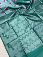 Sea Green Heart Motif Jacquard Silk Saree - view 3 of 4
