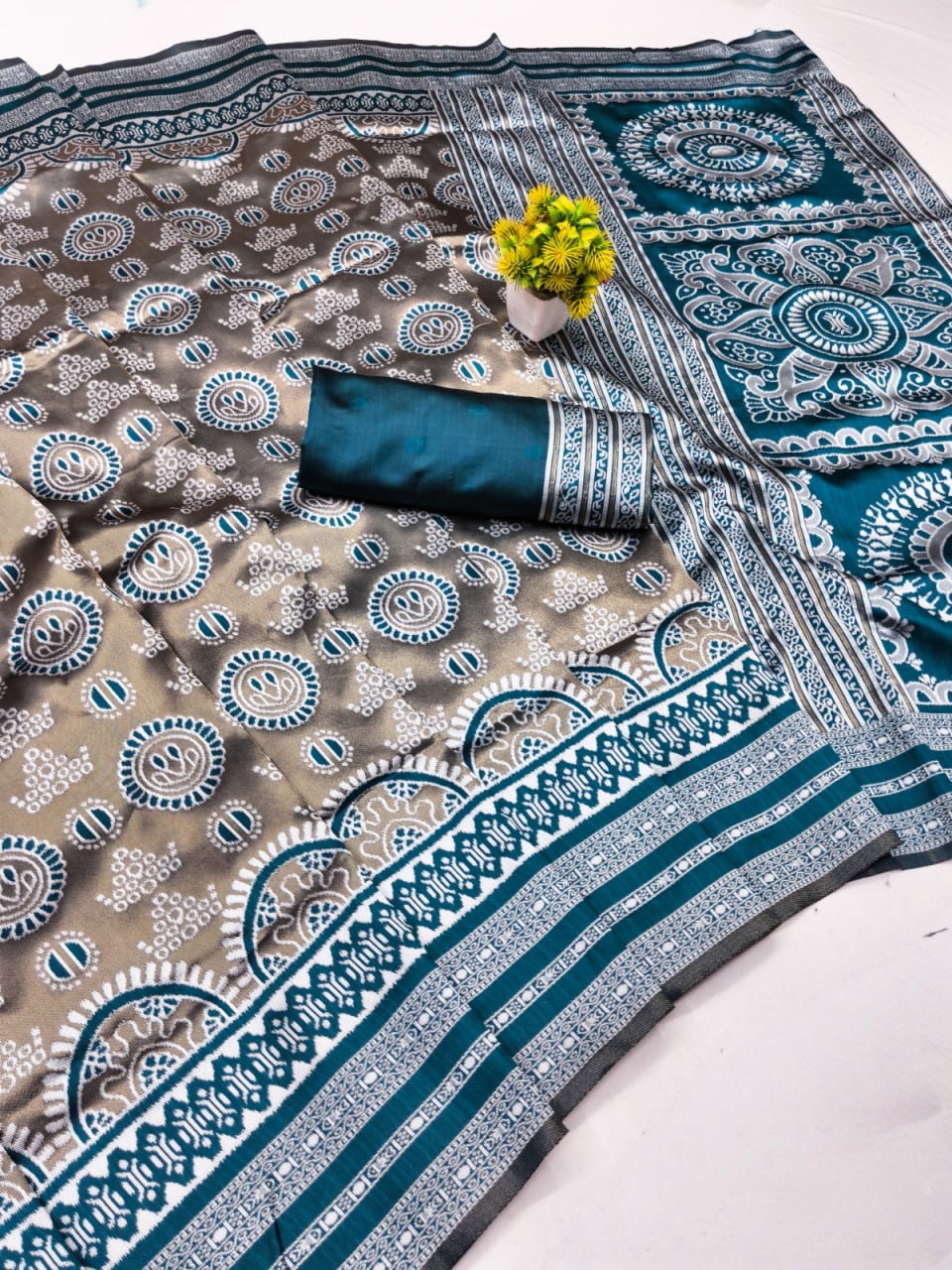 Sea Green Mandala Weave Silk Saree - view 2 of 2