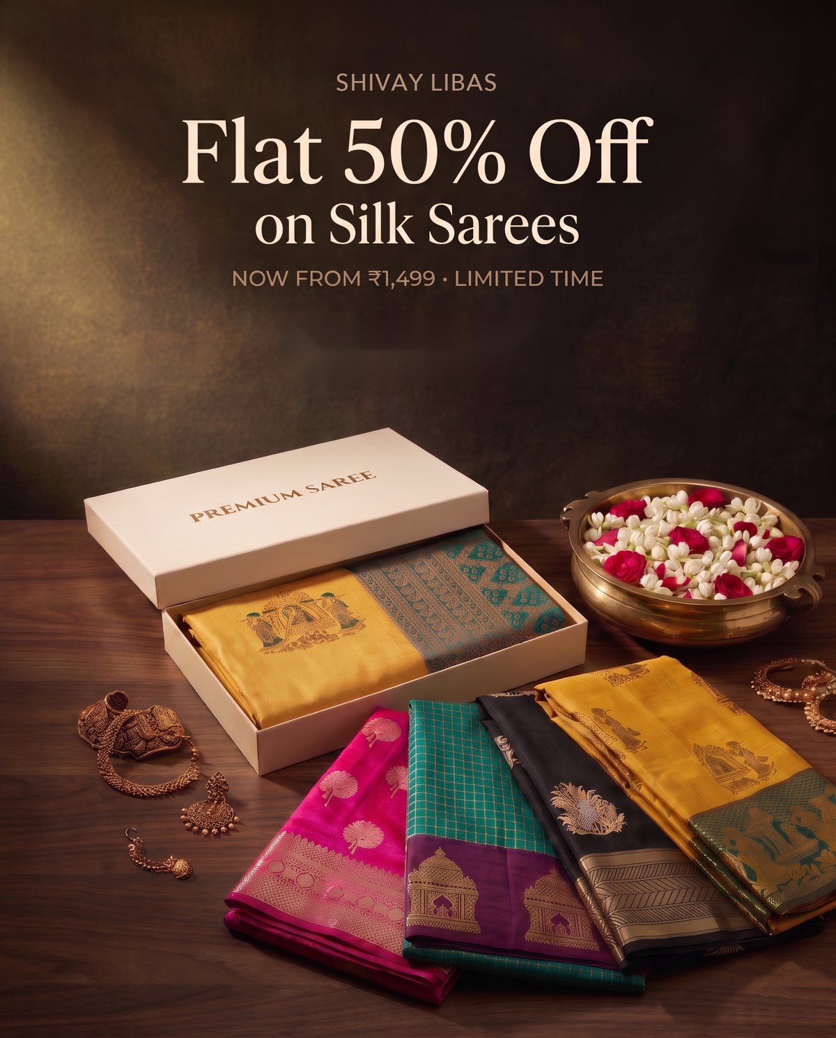 Flat 50% off on silk sarees at Shivay Libas - now from Rs. 1,499
