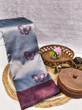 Silver Grey Butterfly Jacquard Silk Saree - Shivay Libas