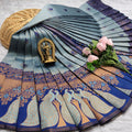Silver Grey & Navy Blue Peacock Zari Soft Silk Saree - Shivay Libas