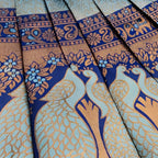 Silver Grey & Navy Blue Peacock Zari Soft Silk Saree - view 3 of 4