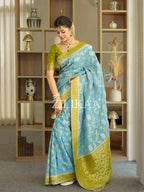 Sky Blue Elephant Banarasi Silk Saree - view 10 of 19