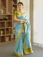 Sky Blue Elephant Banarasi Silk Saree - view 14 of 19