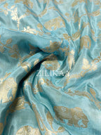 Sky Blue Elephant Banarasi Silk Saree - view 15 of 19