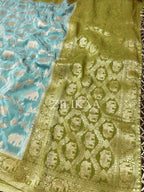 Sky Blue Elephant Banarasi Silk Saree - view 16 of 19
