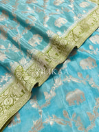 Sky Blue Elephant Banarasi Silk Saree - view 18 of 19
