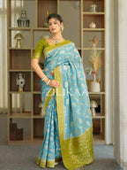 Sky Blue Elephant Banarasi Silk Saree - view 4 of 19