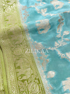 Sky Blue Elephant Banarasi Silk Saree - view 8 of 19