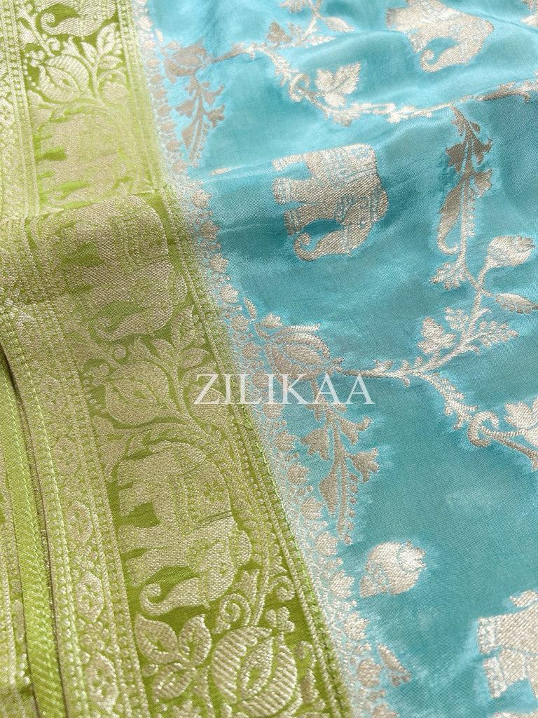 Sky Blue Elephant Banarasi Silk Saree - view 8 of 19