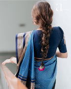 Sky Blue & Navy Border Silk Saree - view 10 of 14