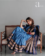 Sky Blue & Navy Border Silk Saree - view 9 of 14