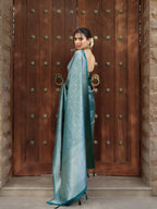 Teal Blue Kanjivaram Style Silk Saree - view 8 of 8