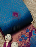 Teal Blue & Purple Peacock Zari Soft Silk Saree - Shivay Libas