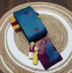 Teal Blue & Purple Peacock Zari Soft Silk Saree - view 3 of 4