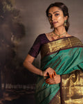 Teal Green Kanjivaram Style Silk Saree - Shivay Libas