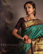 Teal Green Kanjivaram Style Silk Saree - Shivay Libas
