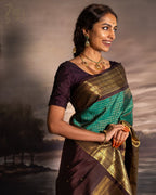 Teal Green Kanjivaram Style Silk Saree - view 2 of 9