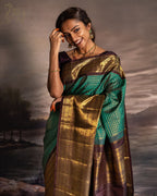 Teal Green Kanjivaram Style Silk Saree - view 4 of 9
