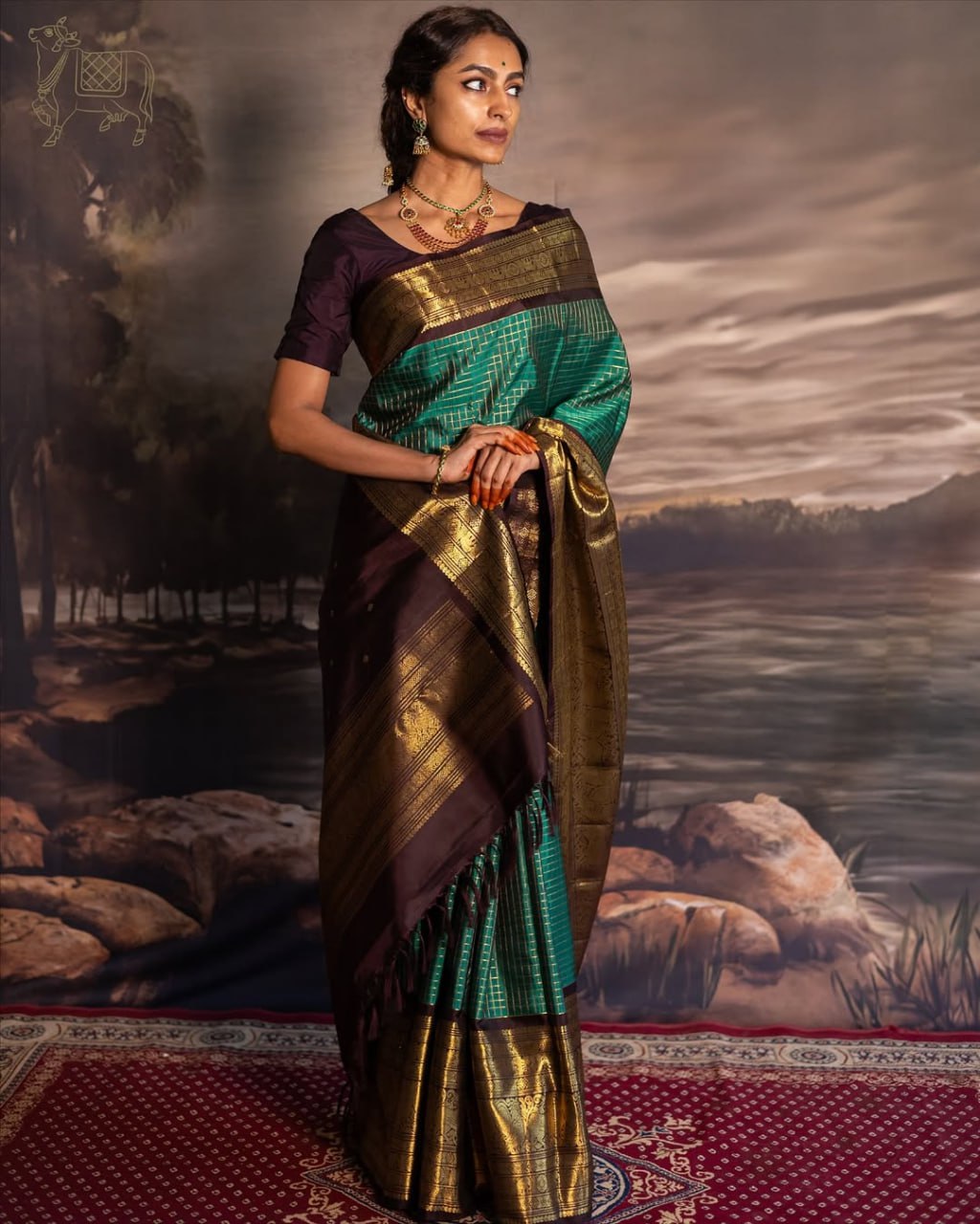 Teal Green Kanjivaram Style Silk Saree - view 6 of 9