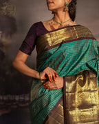 Teal Green Kanjivaram Style Silk Saree - view 7 of 9