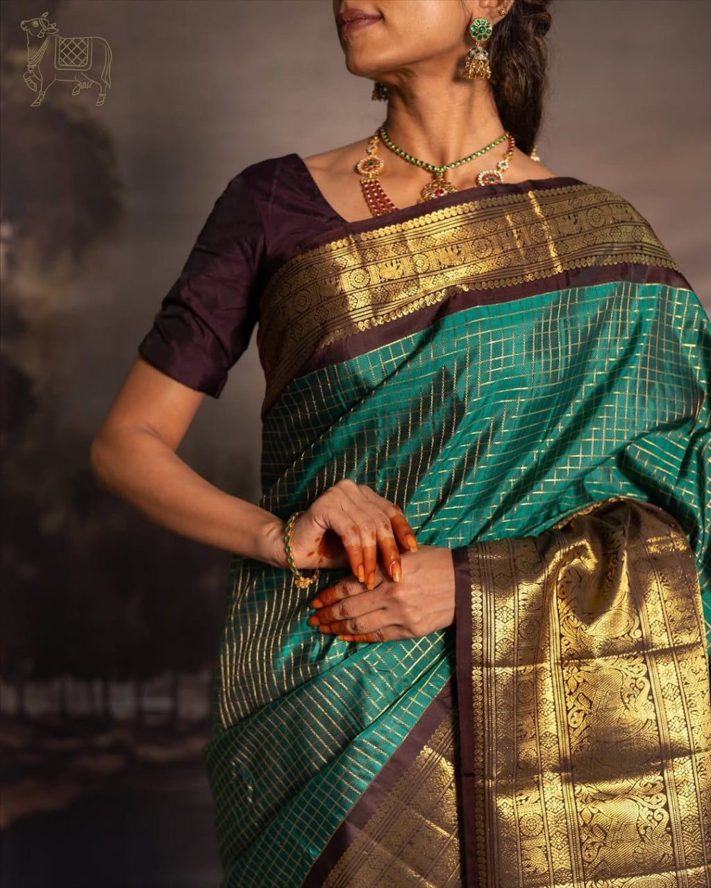 Teal Green Kanjivaram Style Silk Saree - view 7 of 9