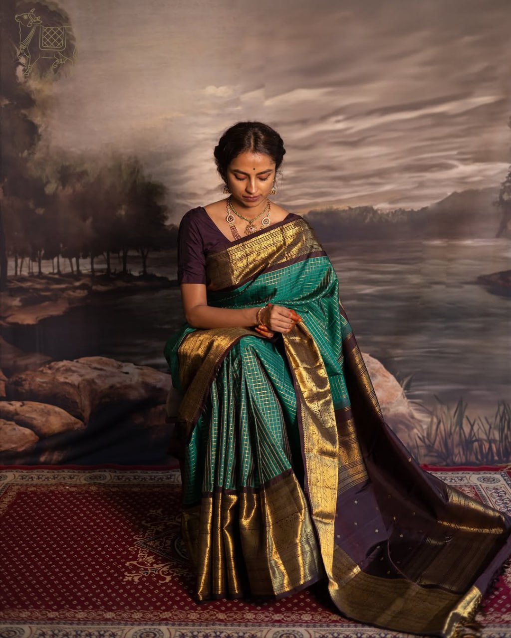 Teal Green Kanjivaram Style Silk Saree - view 8 of 9