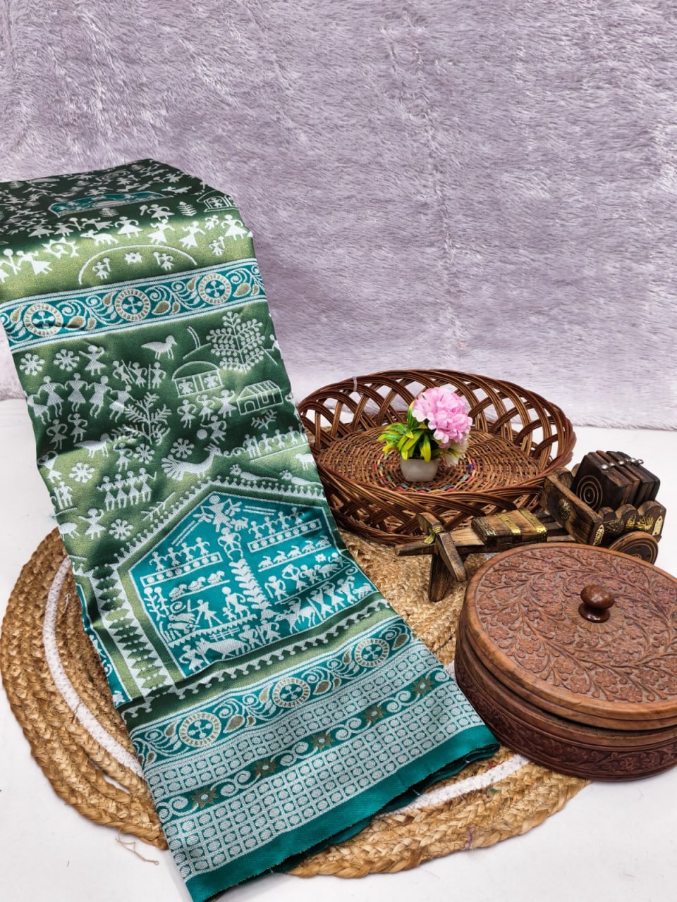 Teal Green Temple Weave Silk Saree - Shivay Libas