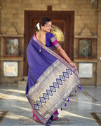Violet Checks & Pink Border Silk Saree - view 9 of 9