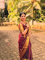 Wine Maroon Kanjivaram Style Silk Saree - view 4 of 7