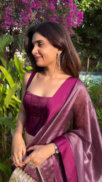 Wine Purple Tissue Silk Saree - view 2 of 10