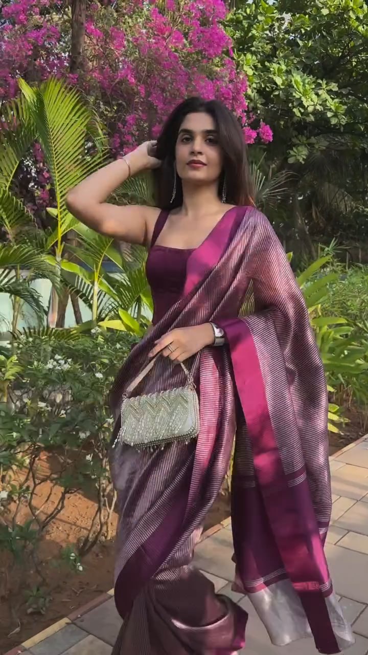Wine Purple Tissue Silk Saree - view 3 of 10