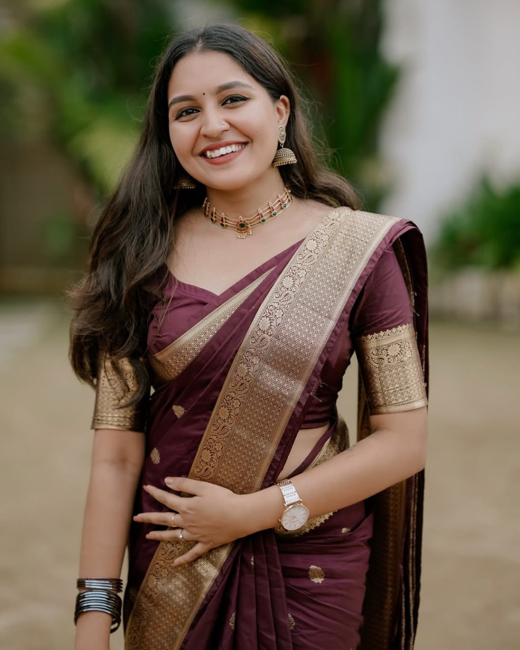 Wine Zari Border Silk Saree - Shivay Libas