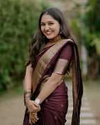 Wine Zari Border Silk Saree - view 2 of 5